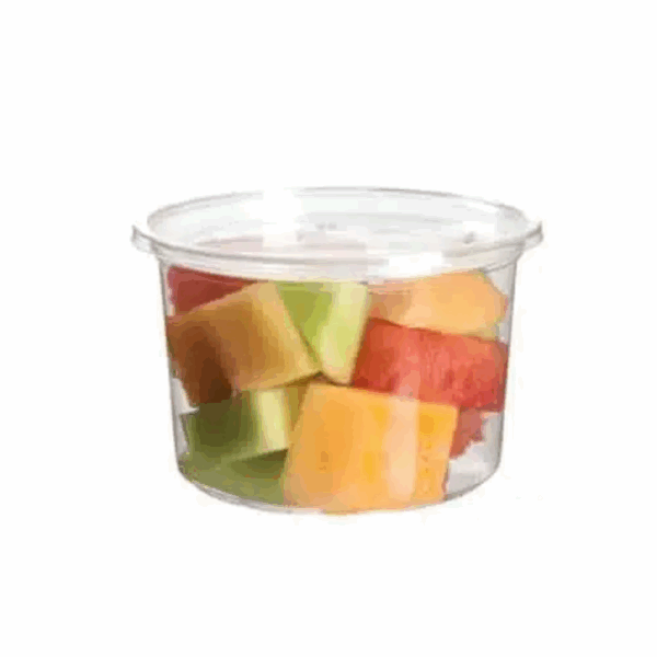 Conteneur à salade de 470 ml en bioplastique, adapté au contact alimentaire et certifié Uni EN 13432.