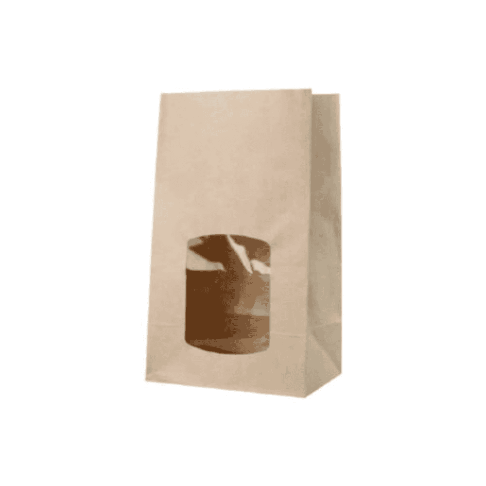 Sac en papier havane avec fenêtre en bioplastique 15+10x25 cm 500 pcs