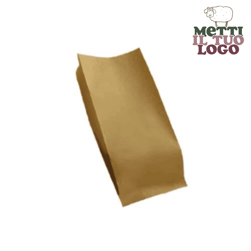 Sacs en papier compostables personnalisés 17×34 cm, couleur havane, fond plat.