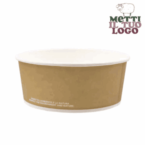 Saladier jetable havane personnalisé 390 ml en carton, compostable et biodégradable, adapté au contact alimentaire.