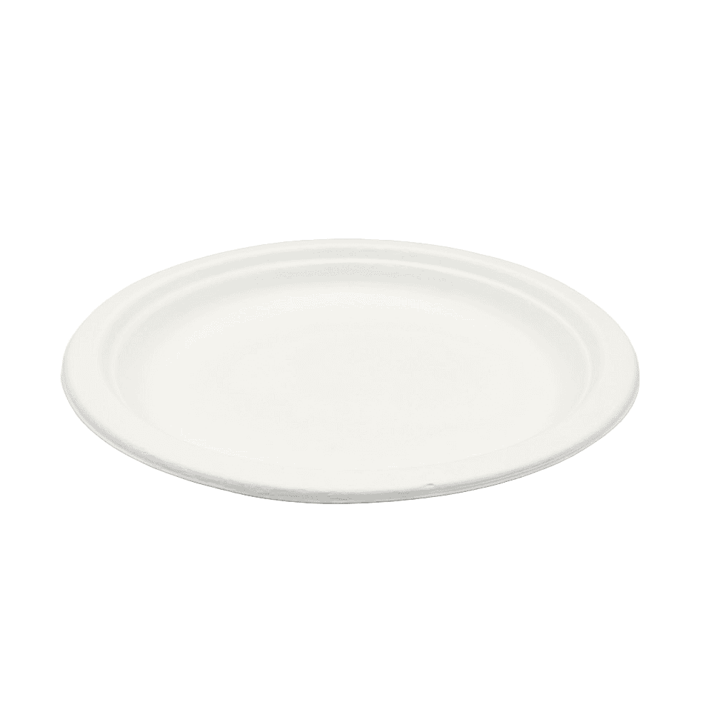 Petites assiettes en pulpe de cellulose et PLA ø 18 cm, lot de 50, compostables.