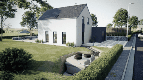 filtre compact x-perco placé dans un jardin