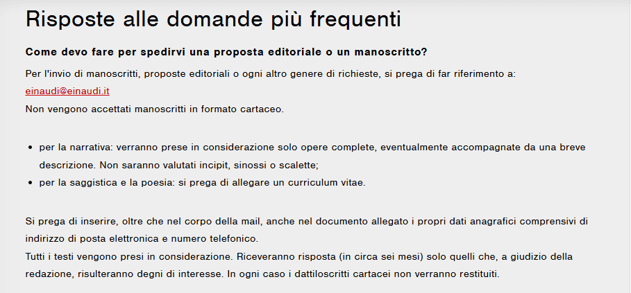 sezione contatti sito einaudi
