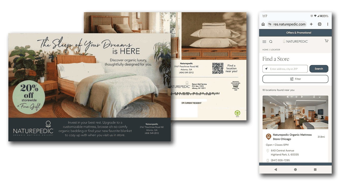 Naturepedic QR code on direct mail with landing page