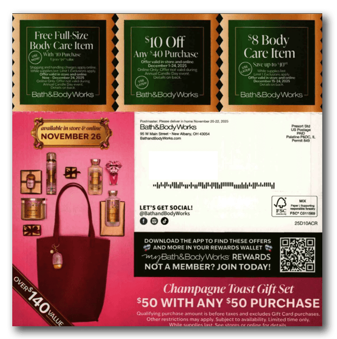 Bath & Body Works direct mail QR code to loyalty app