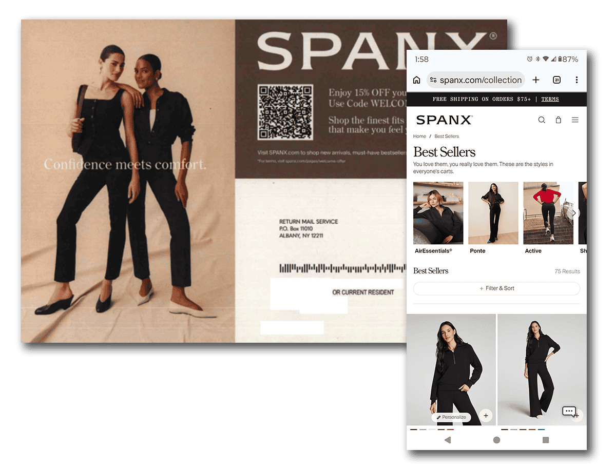 Spanx direct mail with QR code and destination