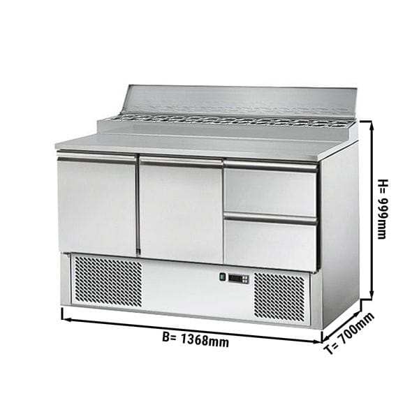 Pizza chladiaci stôl s chladiacou vitrínou 1,37 x 0,7 m / Prípravný stôl - Image 2