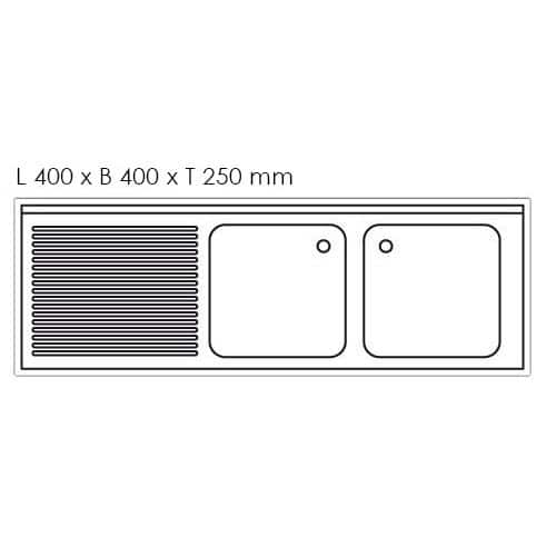 Nerezový dvojdrez  - 1,4 x 0,6 - 2 umývadlá vpravo - D 40 x Š 40 x H 25 cm - Image 2