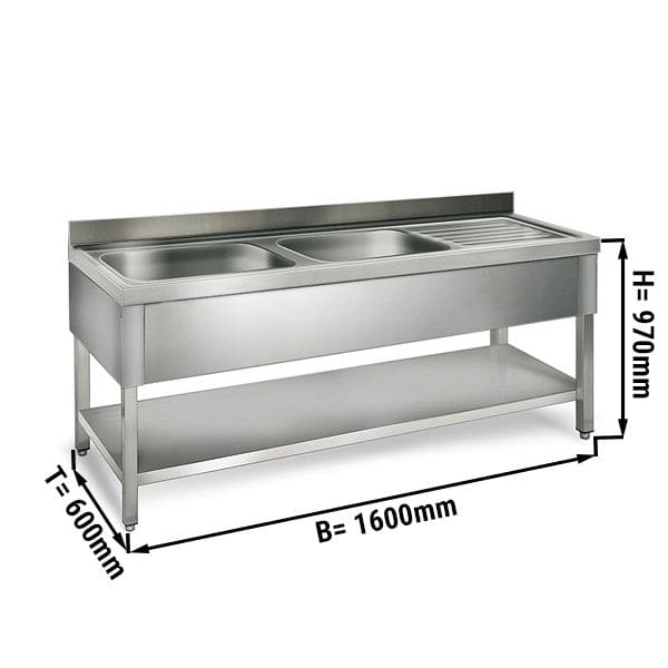 Nerezový dvojdrez  - 1,6 x 0,6 - 2 umývadlá vľavo - D 40 x Š 40 x H 25 cm