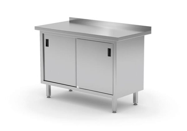 Nástenný stôl, skrinka s posuvnými dvierkami – zváraný, HENDI, Profi Line, 800x600x(H)850mm - Image 2