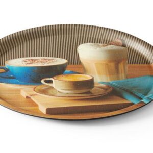 Servírovací podnos, nekĺzavý, okrúhly, s potlačou, HENDI, tasty coffee, ø380x(H)15mm