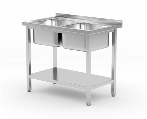 Stôl s dvoma drezmi, kolekcia Budget – skrutkovaný, HENDI, Budget Line, dva drezy, 1000x600x(H)850mm