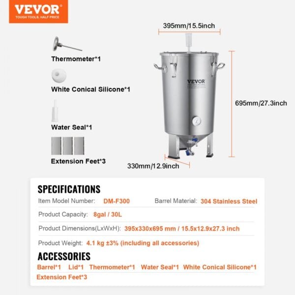 Systém varenia piva VEVOR Zariadenie na varenie piva nerez 30 l fermentor piva, varný vedro fermentor na varenie, príslušenstvo na domáce varenie s podstavcom, kotlík na vývar vrátane veka, rukoväť, ventil, kohútik - Image 7