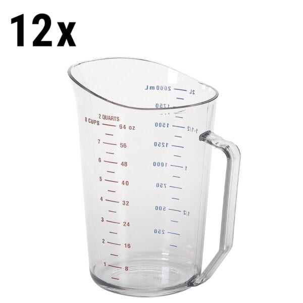 (12 kusov) CAMBRO | CAMWEAR® - Polykarbonátová odmerka so stupnicou - 2 litre - Číry