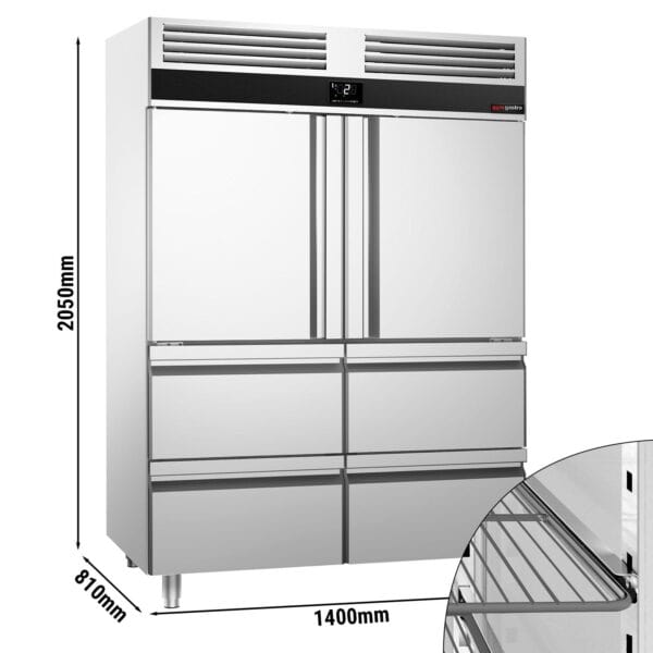 Nerezová chladnička PREMIUM - GN 2/1 - 1400 litrov - s 2 polovičnými dvierkami a 4 zásuvkami - Image 7