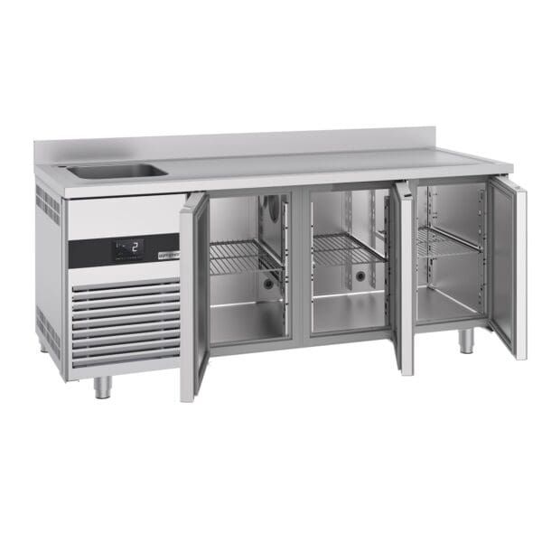 Chladiaci stôl PREMIUM - 1900x700mm - s 3 dvierkami, 1 umývadlom vľavo a podstavcom - Image 9