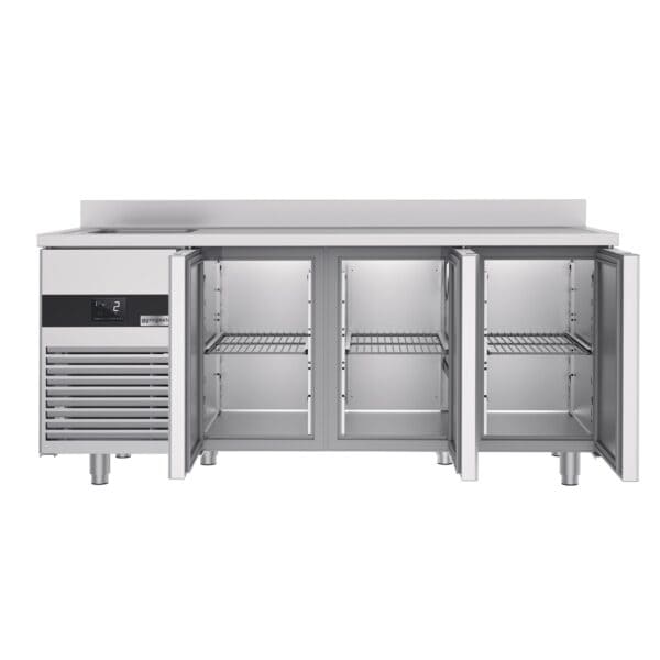 Chladiaci stôl PREMIUM - 1900x700mm - s 3 dvierkami, 1 umývadlom vľavo a podstavcom - Image 6