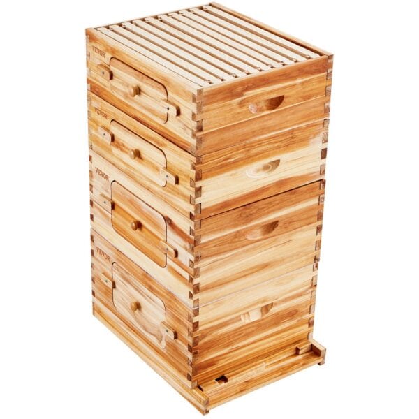 Úľ VEVOR, 40 rámikov, úľ, cédrové drevo potiahnuté včelím voskom, 2 hlboké + 2 stredné včelie boxy, sada úľov Langstroth, priehľadné akrylátové okná so základmi - Image 2