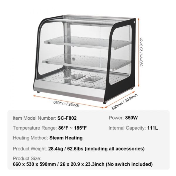 VEVOR 2-stupňové kliešte na ohrievače potravín na pizzu 850 W 111 l - Image 7