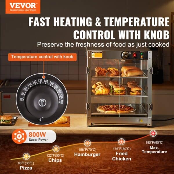 VEVOR 3-stupňový komerčný ohrievač potravín Osvetlenie skriniek na pizzu 800W - Image 2