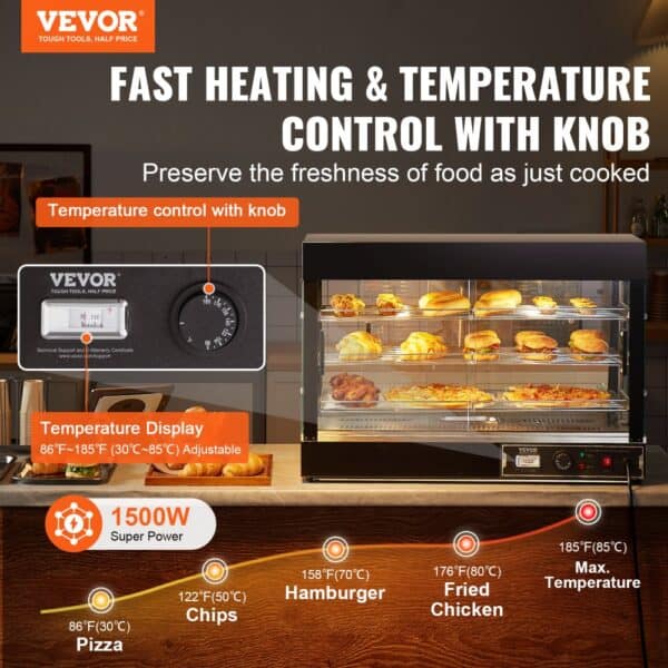 VEVOR 3-stupňový komerčný ohrievač potravín skrinka na pizzu 1,5 kw výstavný kebab - Image 2