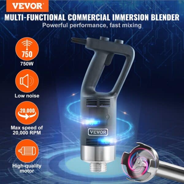 VEVOR Puree Blender elektrický tyčový mixér 750 W, vysokovýkonný mixér s nastaviteľnou rýchlosťou, nerezový viacúčelový tyčový mixér 855 mm, odnímateľná miešacia tyč, vrátane nástenného háku a výmennej hlavice čepele - Image 3