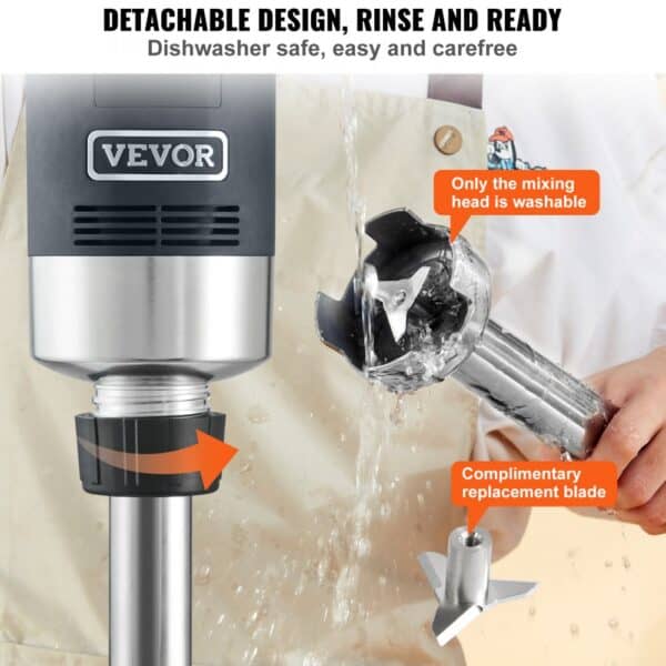 VEVOR Puree Blender elektrický tyčový mixér 750 W, vysokovýkonný mixér s nastaviteľnou rýchlosťou, nerezový viacúčelový tyčový mixér 855 mm, odnímateľná miešacia tyč, vrátane nástenného háku a výmennej hlavice čepele - Image 4