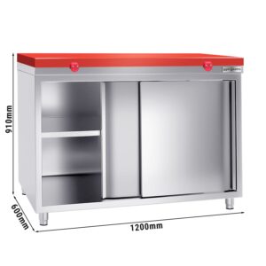 Nerezová pracovná skriňa PREMIUM - 1200x600mm - s posuvnými dverami bez podstavca vrátane reznej dosky