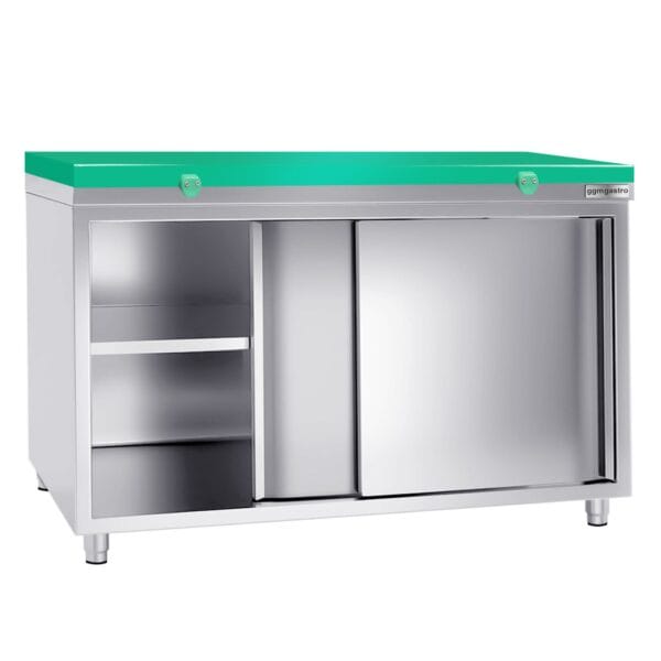 Nerezová pracovná skriňa PREMIUM - 1600x600mm - s posuvnými dverami bez podstavca vrátane reznej dosky - Image 3