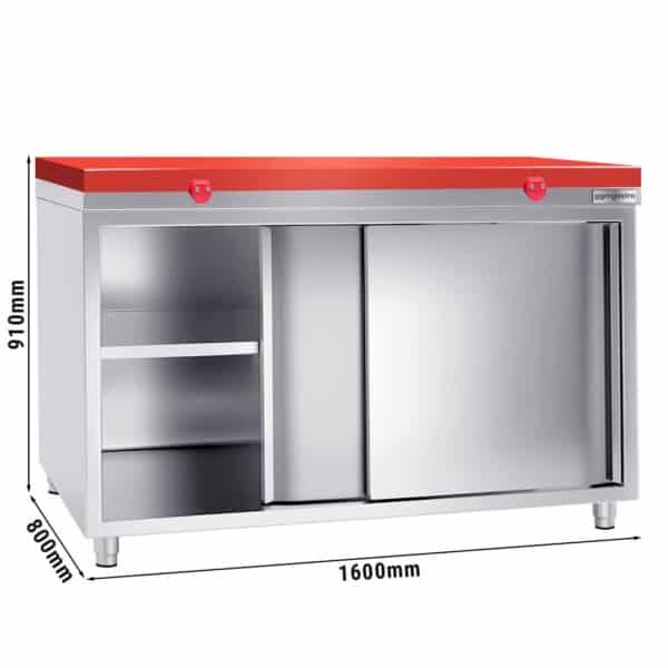 Nerezová pracovná skriňa PREMIUM - 1600x800mm - s posuvnými dverami bez podstavca vrátane reznej dosky