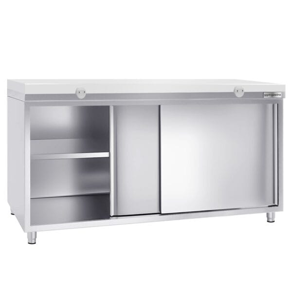 Nerezová pracovná skriňa PREMIUM - 2000x800mm - s posuvnými dverami bez podstavca vrátane reznej dosky - Image 2