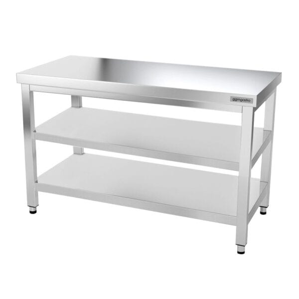 Nerezový pracovný stôl PREMIUM - 1200x600mm - so základnou policou a medzipoličkou - Image 4