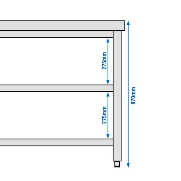 Nerezový pracovný stôl PREMIUM - 1200x600mm - so základnou policou a medzipoličkou - Image 3