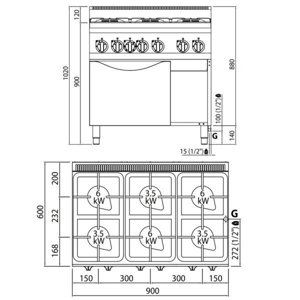 Plynový sporák - 28,5 kW - 6 horákov - plynová rúra - 3,5 kW - Image 3