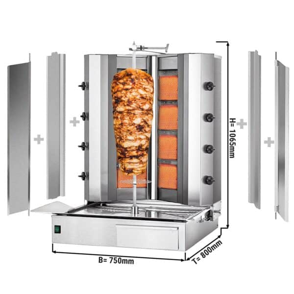 Plynový gril na kebab gyros/doner - 4 horáky tvar V - max 100 kg - vrátane 2 krytov a 2 krídlových dverí - Image 9
