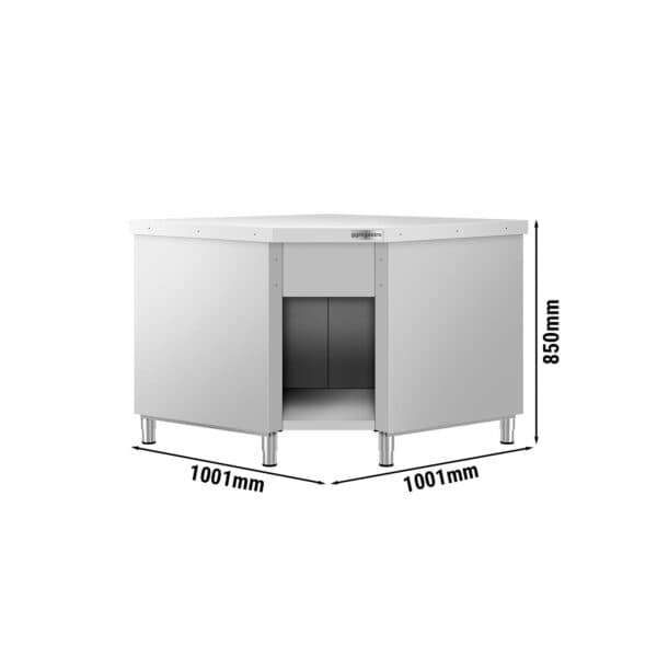 Rohová pracovná skrinka KOPENHAGEN - 1001mm - 90° vonku - nerez