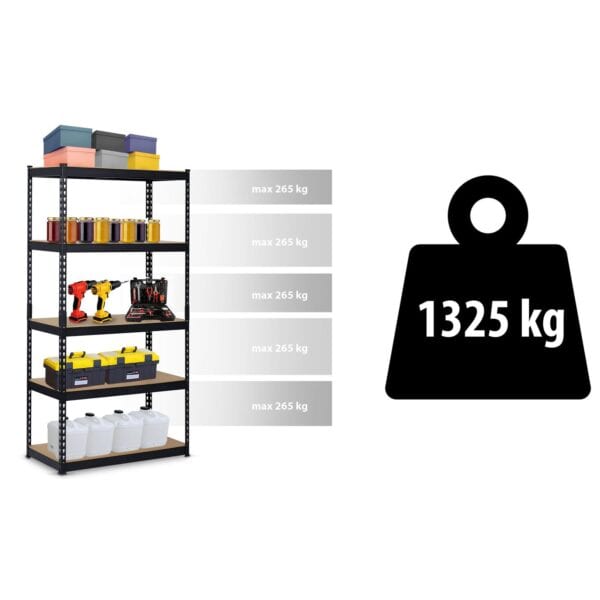 Kovový úložný regál 183 x 90 x 45 cm Humberg HR-700 čierny - Image 2