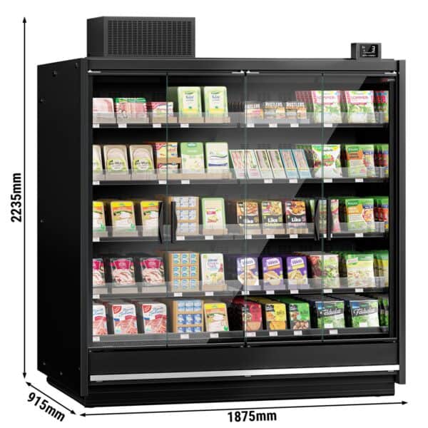 Nástenná chladiaca vitrína do supermarketu - 11250 mm - s dvojitým zasklením, bezrámovými sklenenými dverami a 5 policami (6 kusov) - Image 4