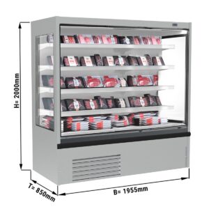 Prístenný chladiaci regál - 1,96 x 0,85 m - so 4 policami - nerezová oceľ 900 hlboký