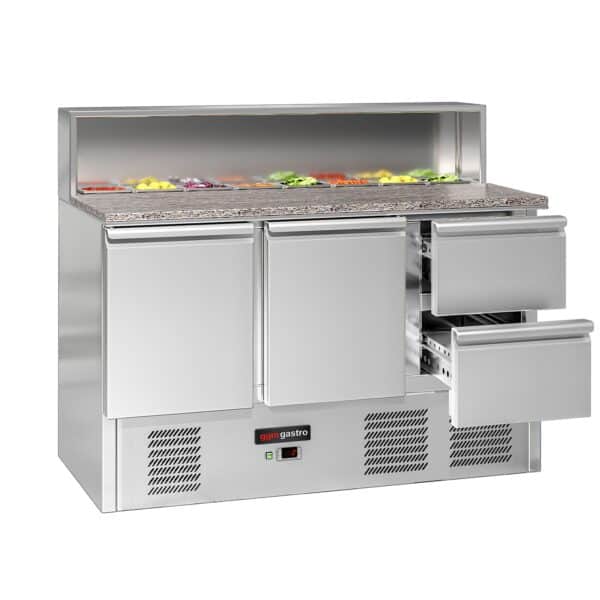 ECO saladety misa – 1368 mm – 2 dvierka a 2 zásuvky – s nerezovou doskou pre 8x GN 1/6 - Image 4