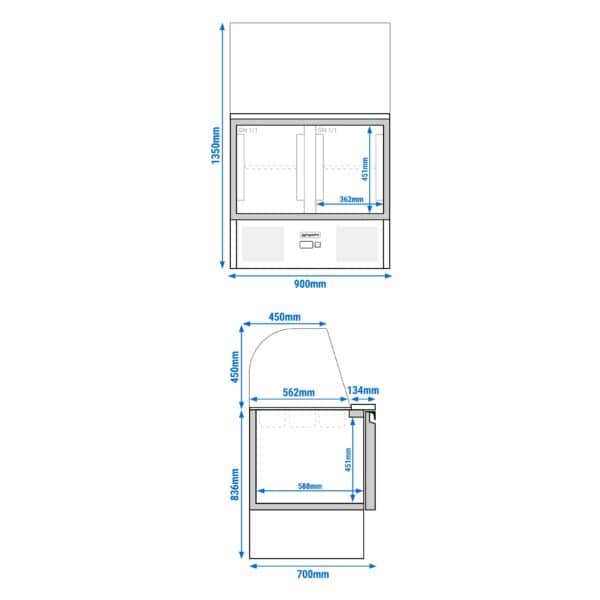 ECO saladety deska - 900 mm - 2 dvierka - so sklenenou doskou pre 2x GN 1/1 a 3x GN 1/6 - Image 10
