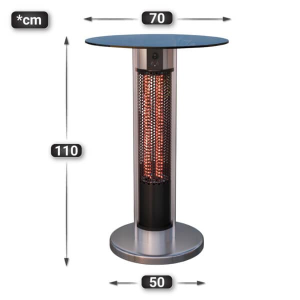 MARA | Sklenený stolový ohrievač | Ø 70 cm | 800 a 1600 W | Infračervený / Elektrický | 2 nastavenia teploty