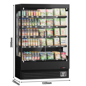 Prístenný chladiaci regál s krídlovými dverami - 1320 mm - 595L - s LED osvetlením, 2 sklenenými dverami a 4 policami