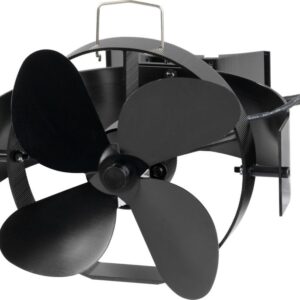 Ventilátor Strend Pro, krbový, s úchytom na dymovod a magnetom, poháňaný teplom, 4-lopatkový, čierny