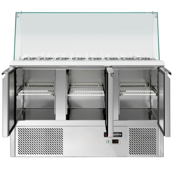 Saladety ECO - 1368 mm - 3 dvere - s vysokou sklenenou doskou pre 4x GN 1/1 - Image 5