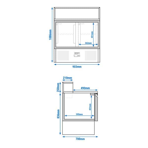 Saladety PREMIUM - 903 mm - 2 dvierka - s nerezovou doskou pre 5x GN 1/6 - Image 2