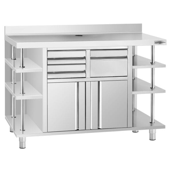 Pracovná skrinka - na kávovar - 2450x600 mm - s klopadlom, 2 zásuvkami, 2 dvierkami a zvýšeným obložením - Image 2