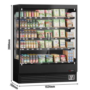 Prístenný chladiaci regál s krídlovými dverami - 1585 mm - 693L - s LED osvetlením, 2 sklenenými dverami a 4 policami