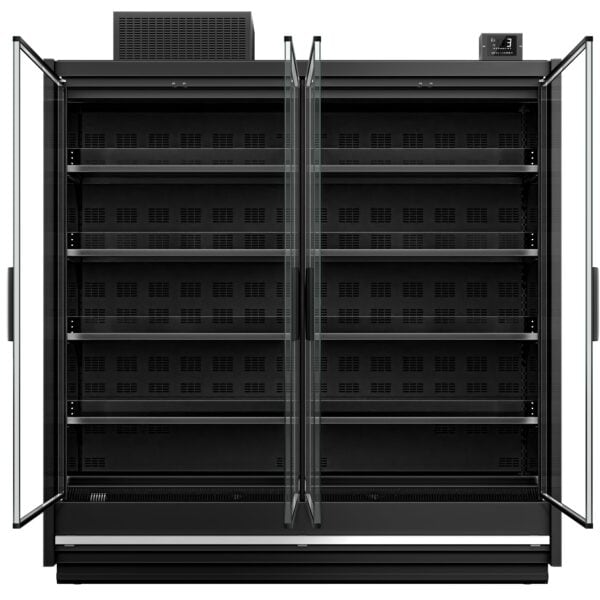 Nástenná chladiaca vitrína do supermarketu - 11250 mm - s dvojitým zasklením, bezrámovými sklenenými dverami a 5 policami (6 kusov) - Image 5