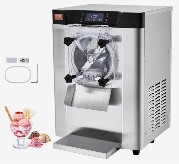 Stroj na zmrzlinu, 12 l/h stolový stroj na zmrzlinu s jednou príchuťou na tvrdé servírovanie, 4,5 l nerezový valec, LED panel, automatické predchladenie s čistením